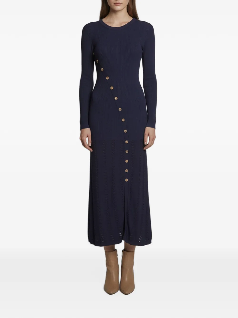 SANDRO rib-knit button-embellished midi dress - Blu