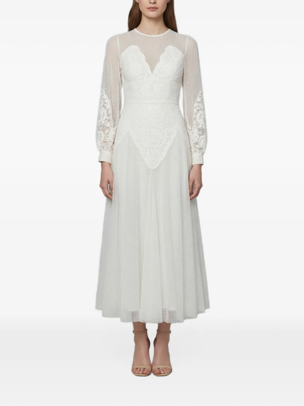 Elie Saab floral lace flared maxi dress - Bianco
