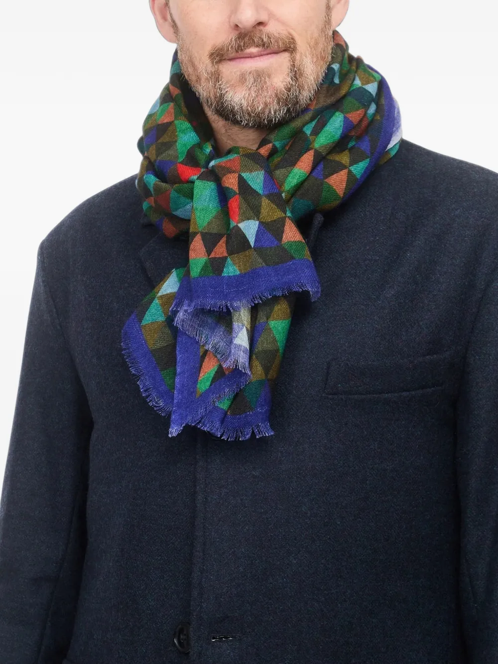 Leathersmith of London geometric-print fringed scarf - Verde