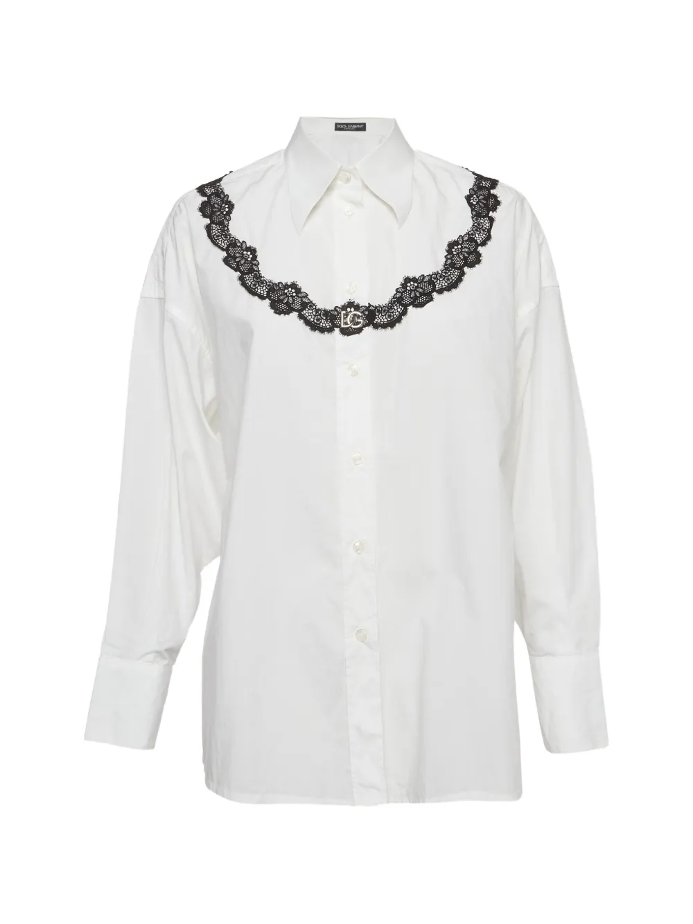 Pre-owned Dolce & Gabbana Lace-trim Button-up Shirt In White