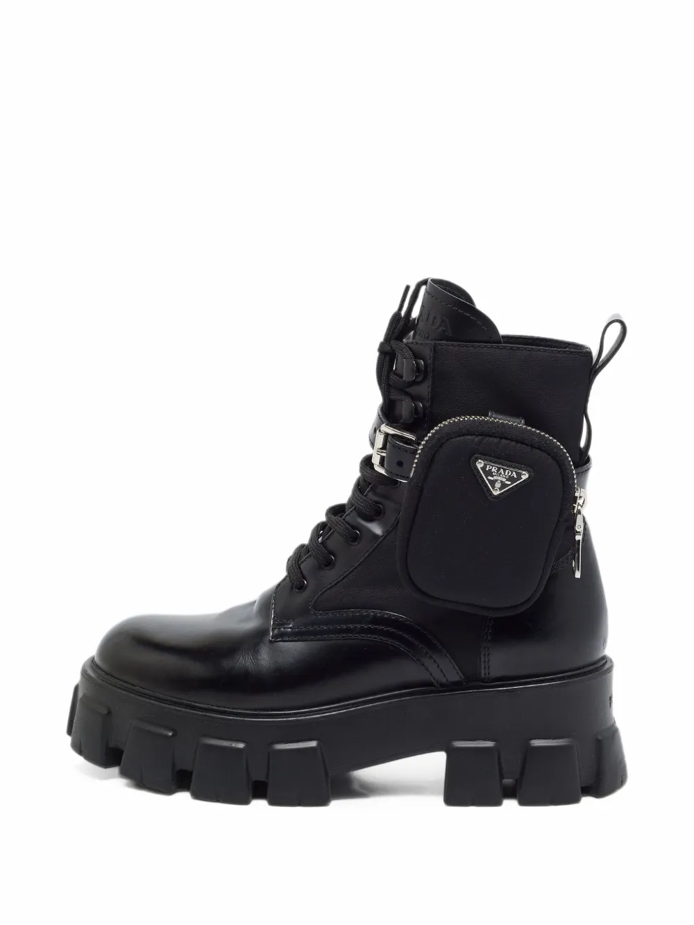 Prada Pre-Owned bottines rangers Monolith à détail de pochette - Noir