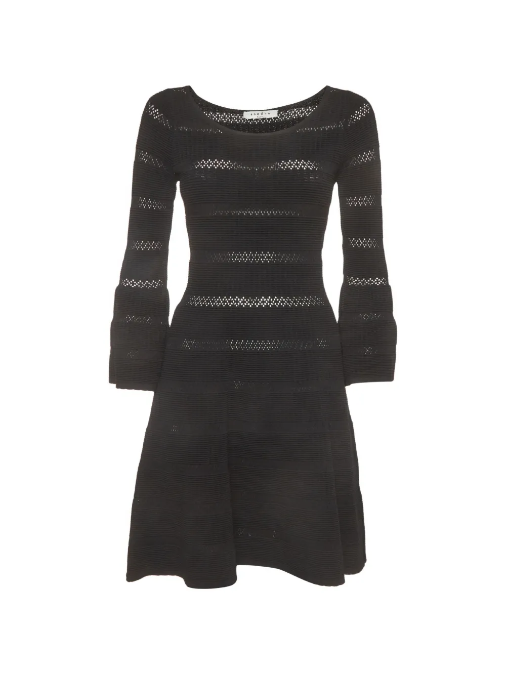 SANDRO pointelle bell-sleeve midi dress - Nero