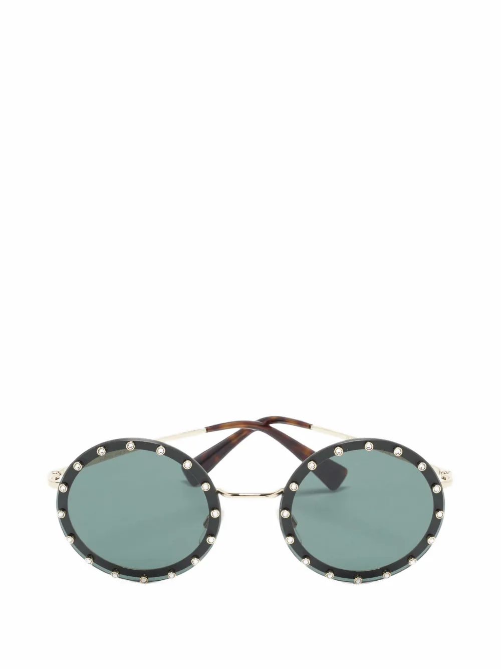 Valentino Garavani Pre-Owned crystal-embellished round-frame sunglasses - Gold