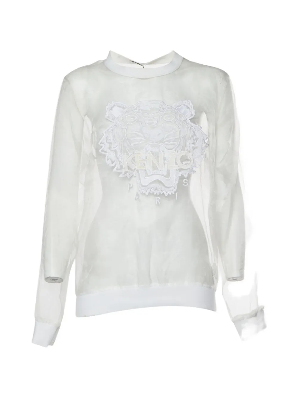 Pre-owned Kenzo Tiger Embroidered Organza Top In 白色
