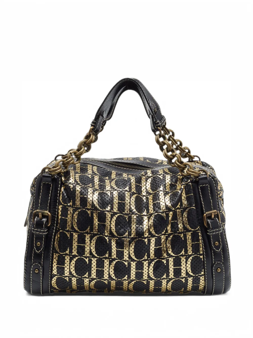 Carolina Herrera Vintage medium Monogram perforated handbag - Schwarz