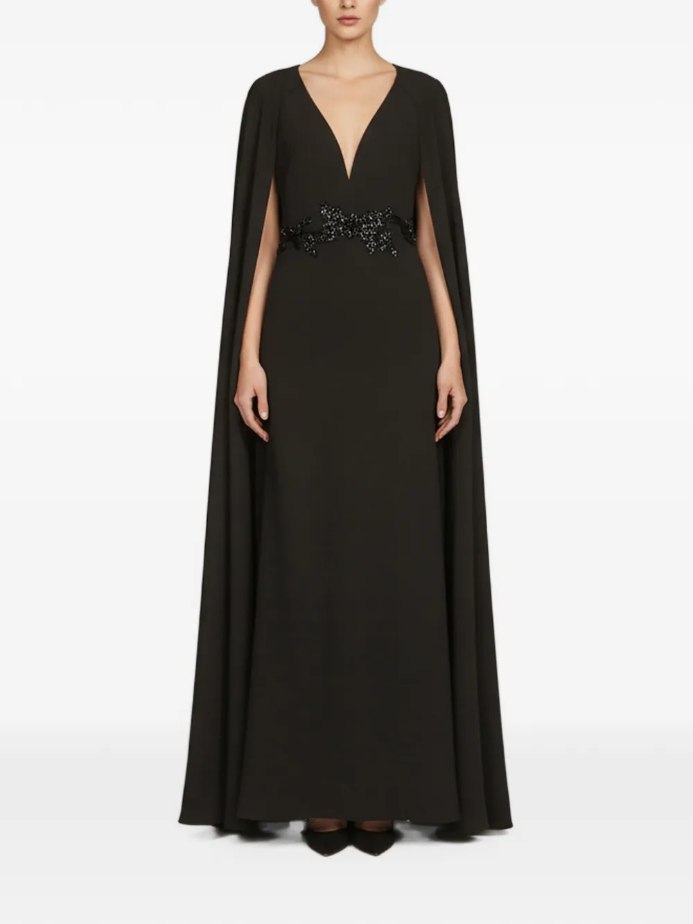 Marchesa Notte robe longue à ornements - Noir