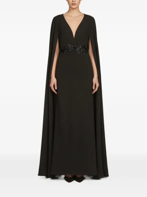Marchesa Notte Abito lungo con mantella decorata