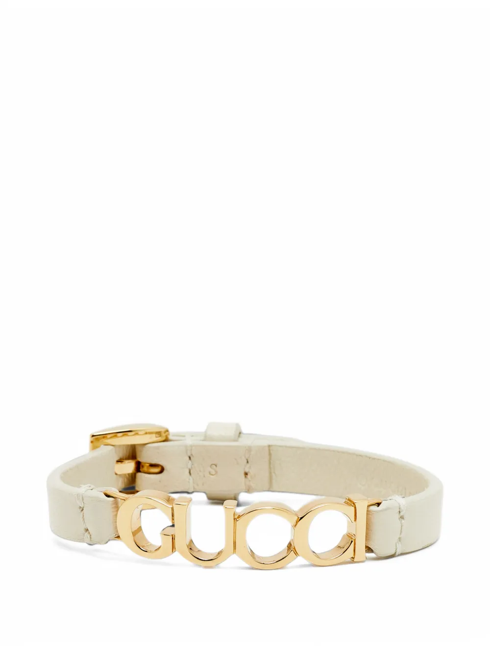 Pre-owned Gucci Logo-script Leather Bracelet In 金色