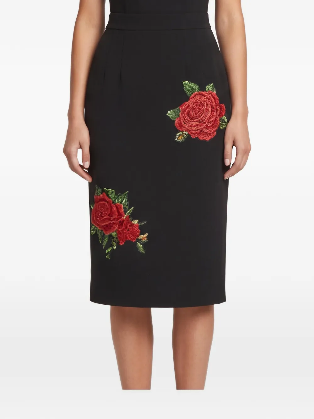 Dolce & Gabbana Pre-Owned rose embroidered pencil midi skirt - Schwarz