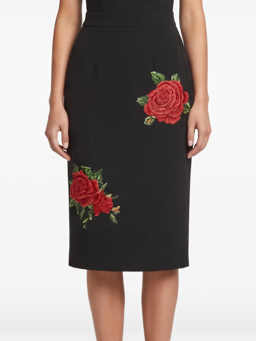 Dolce & Gabbana Pre-Owned rose embroidered pencil midi skirt - Nero