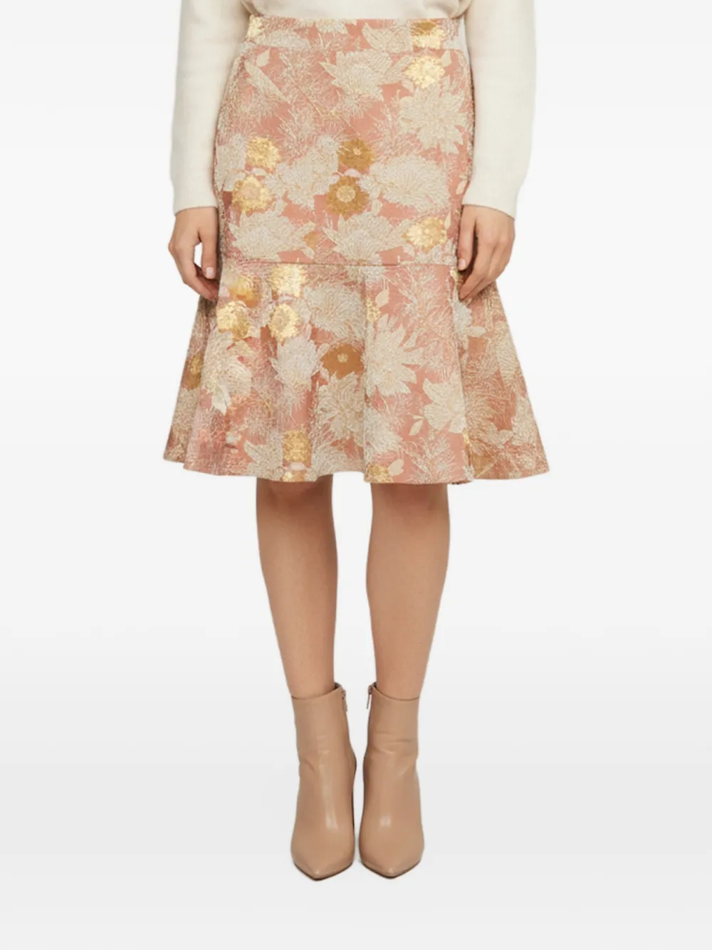 Nº21 floral jacquard dropped waist midi skirt - Pink