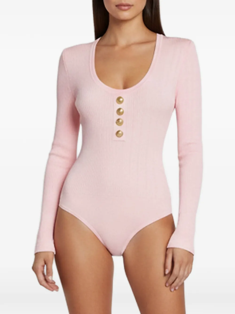 Balmain Pre-Owned rib-knit button-embellished long-sleeved bodysuit - Rosa