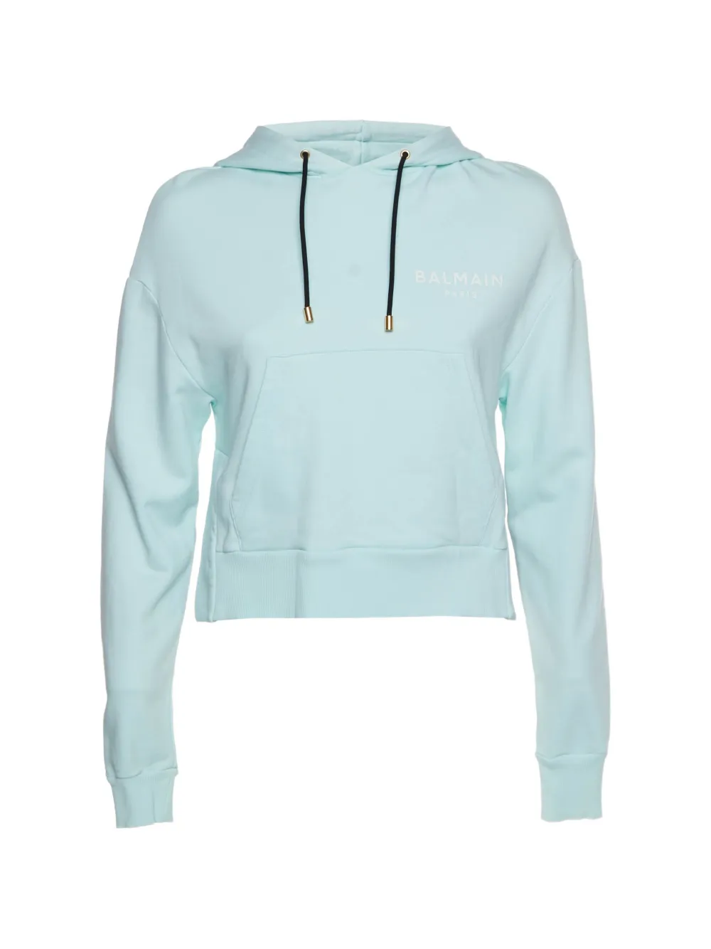 Balmain Pre-Owned logo print cropped hoodie - Blau