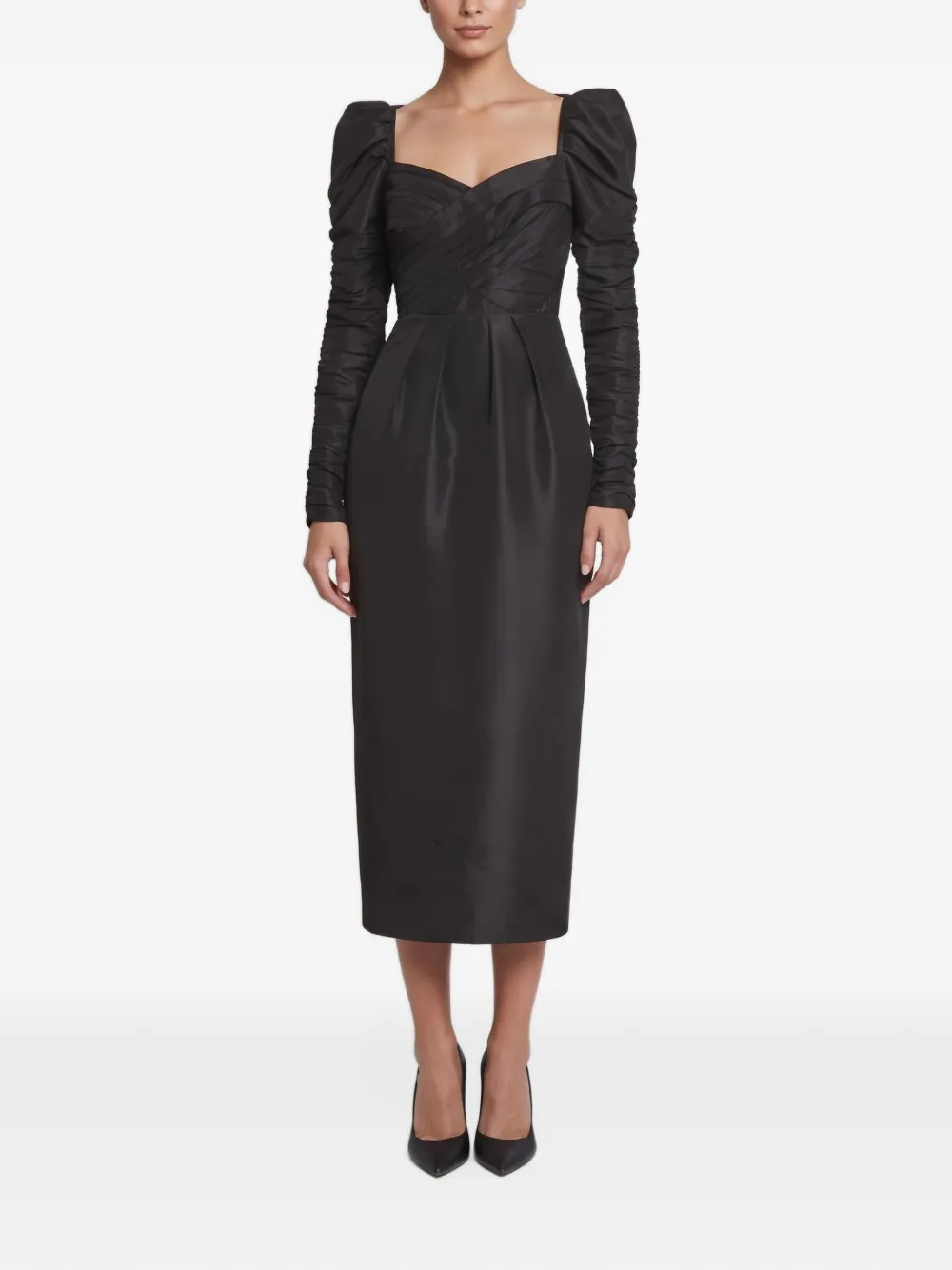 Self-Portrait lace-back taffeta maxi dress - Schwarz
