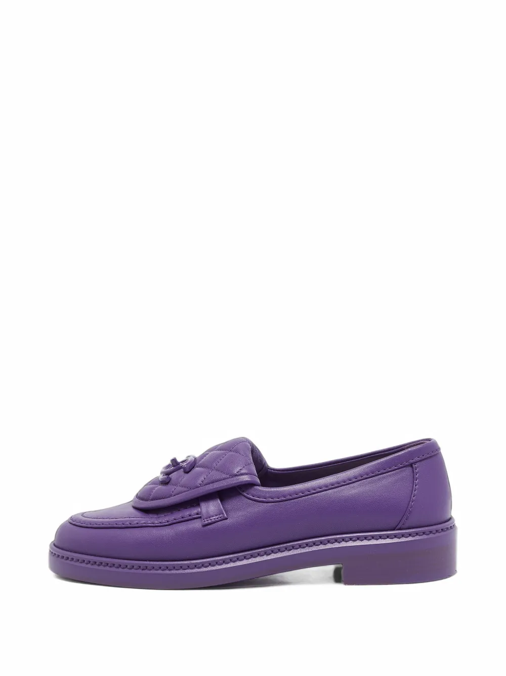 Pre-owned Chanel Quilted Cc Turn-lock Loafers In Purple
