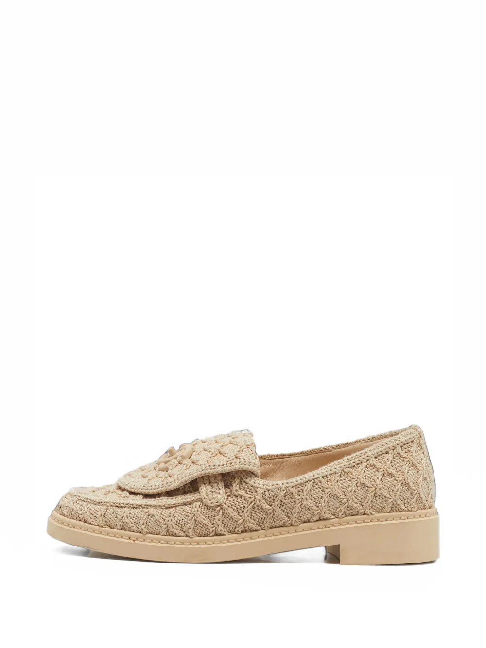 Pre-owned Chanel Cc Turn-lock Crochet Loafers In Neutrals