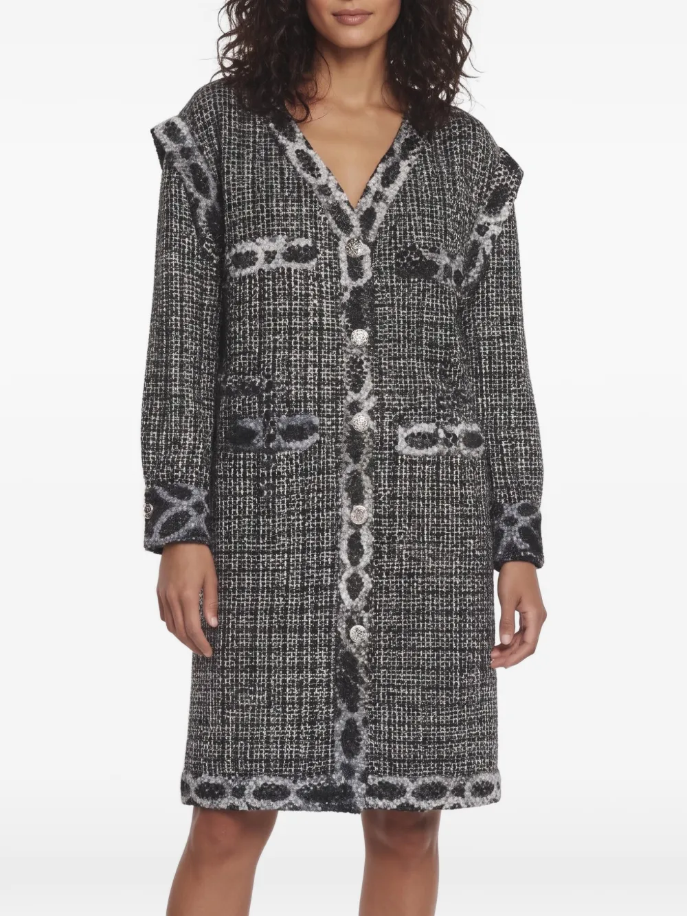 CHANEL Pre-Owned V-neck tweed coat - Silber