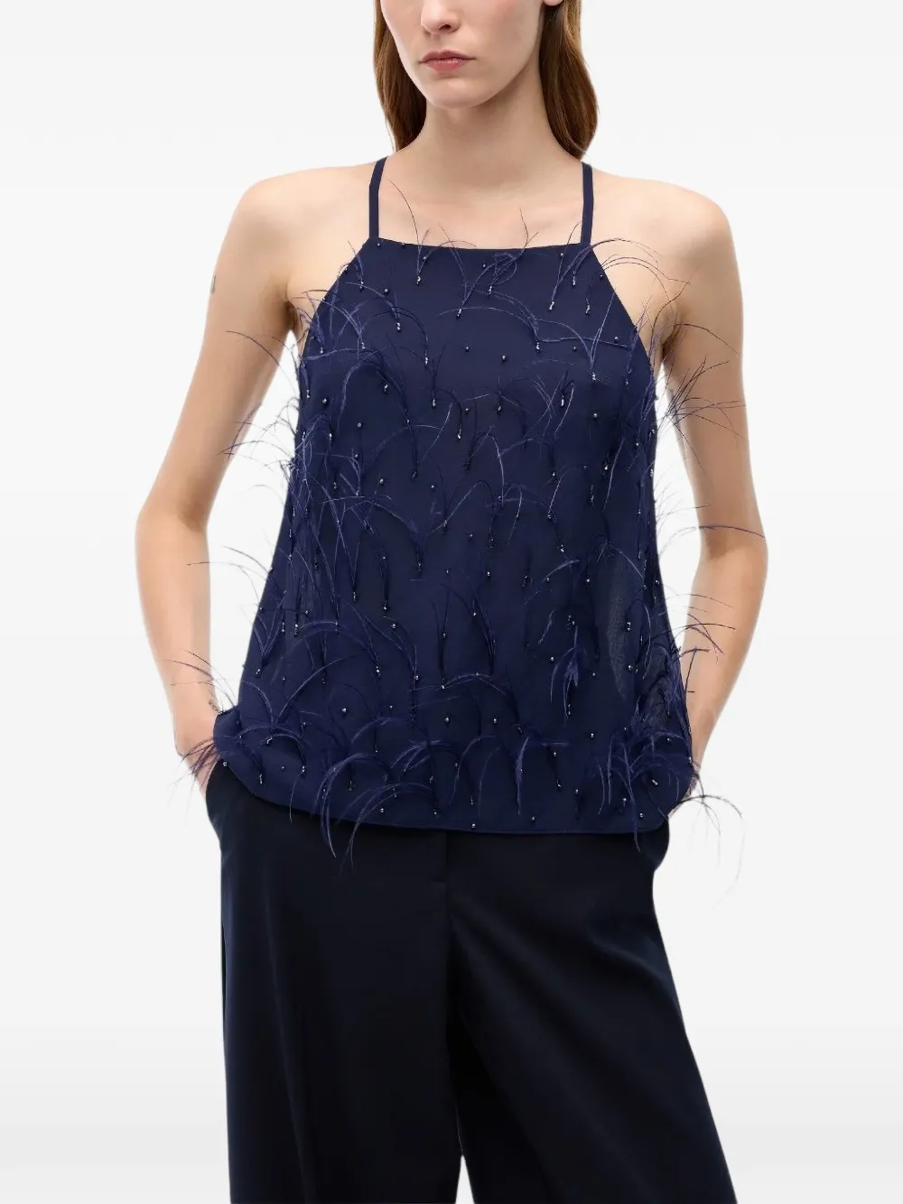 PINKO fluid top with feather detailing - Blu