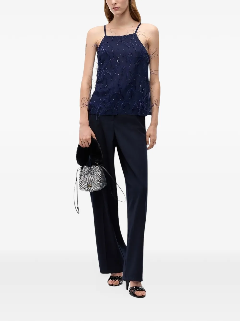 PINKO Soepelvallende top met veren Blauw