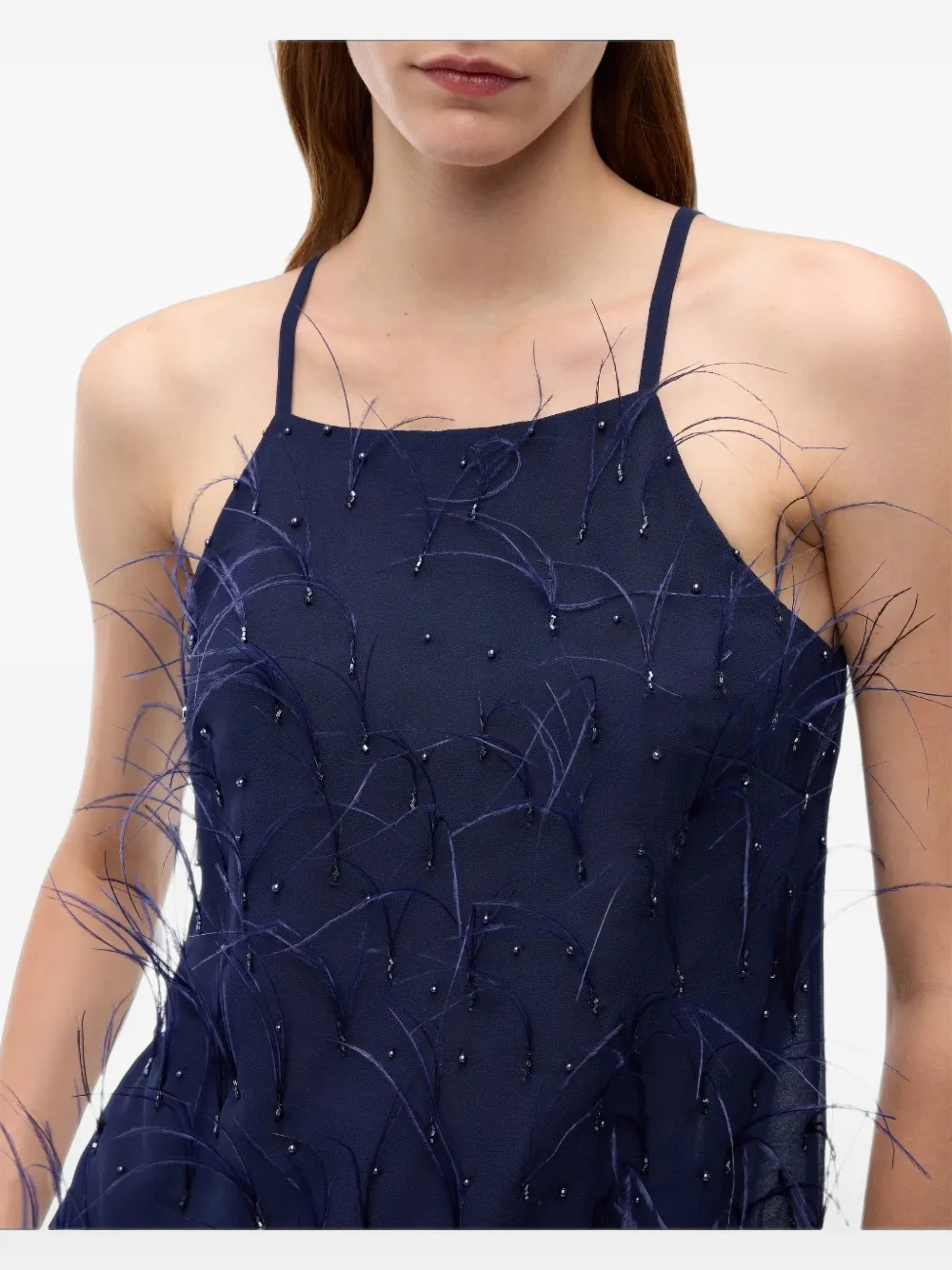 PINKO Soepelvallende top met veren Blauw