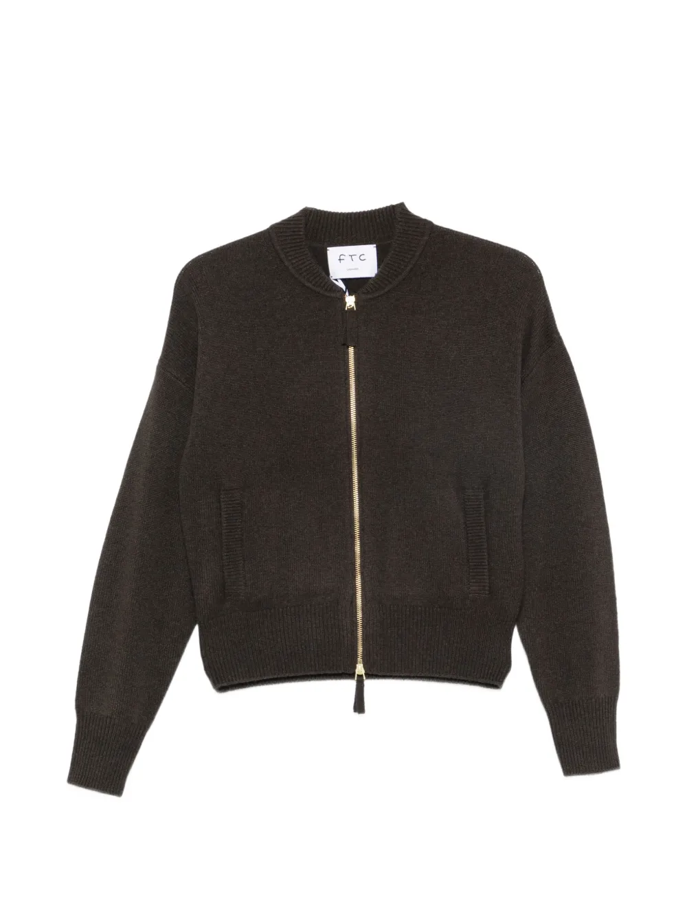 Ftc Zip-up Ribbed-trim Cardigan In Gray