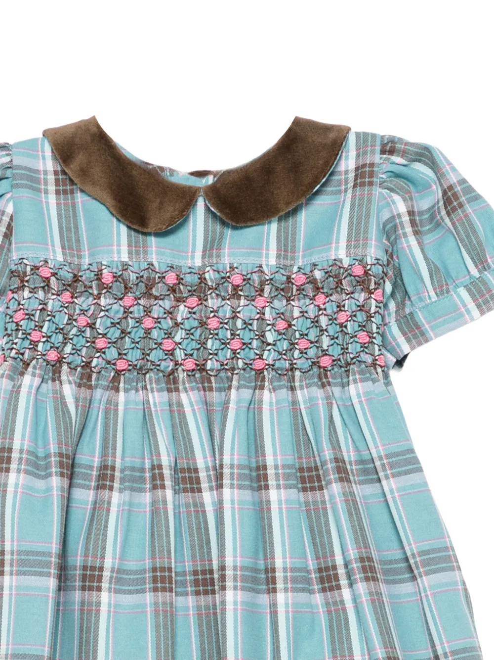 Mariella Ferrari smocked checked dress Blauw
