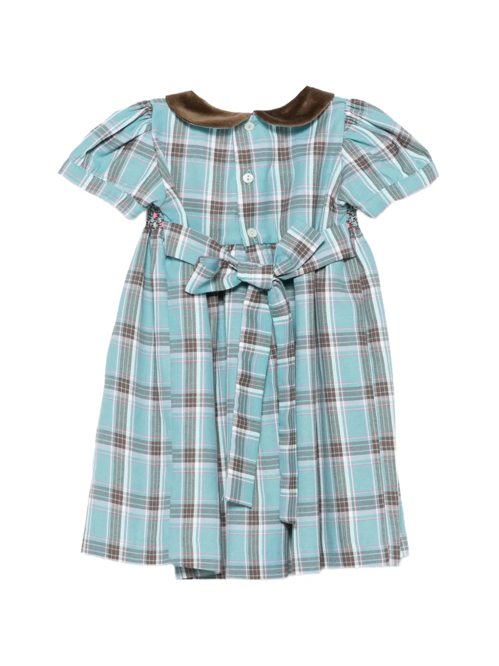 Mariella Ferrari smocked checked dress Blauw