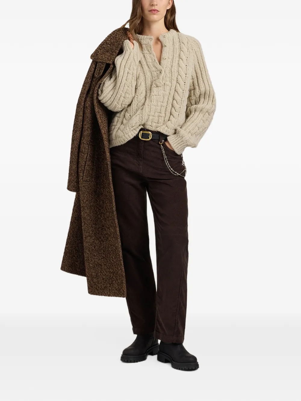 MOMONÌ Dahl cable-knit henley sweater - Toni neutri