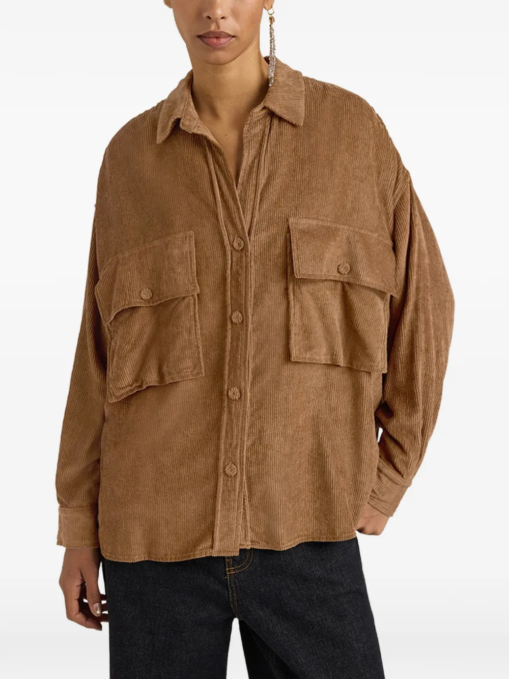 MOMONÌ Pitanga ribfluwelen blouse Bruin