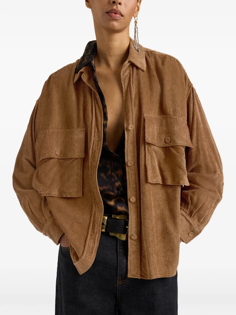 MOMONÌ Pitanga ribfluwelen blouse Bruin