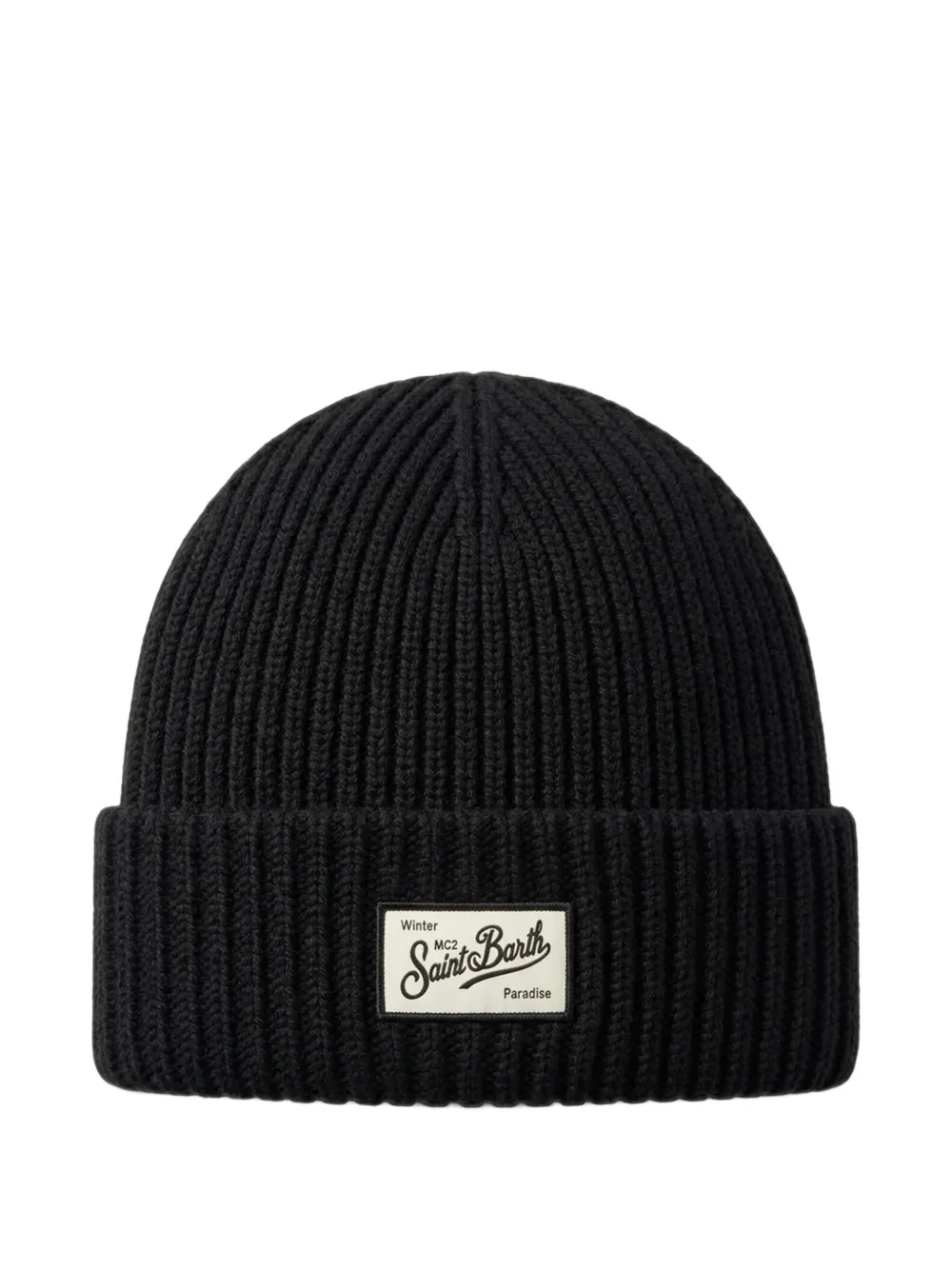 MC2 Saint Barth Kids ribbed-knit logo-patch beanie hat Zwart