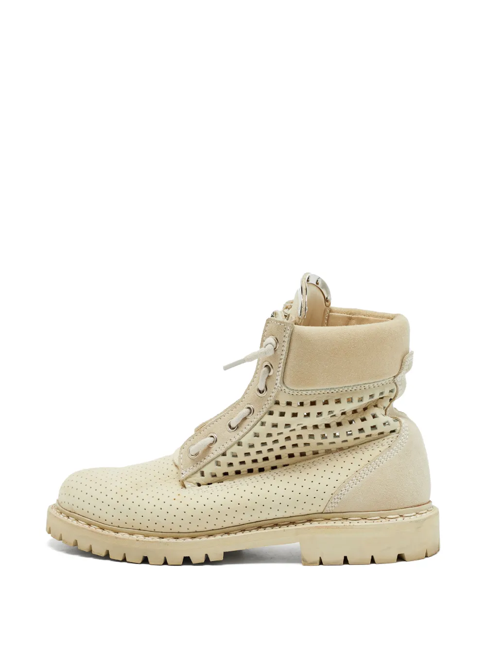 Balmain Pre-Owned Taiga perforated combat boots - Nude