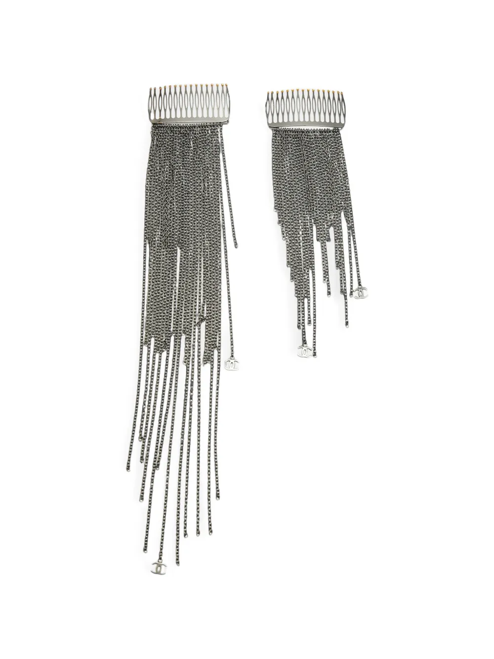 CHANEL Pre-Owned CC-logo fringed hair combs (set of two) - Silver