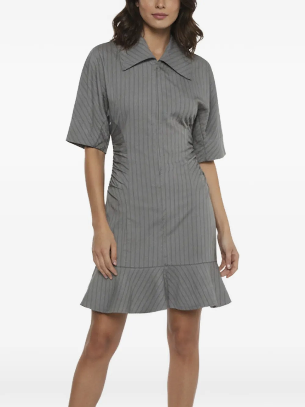 GANNI striped ruffled mini dress - Grigio