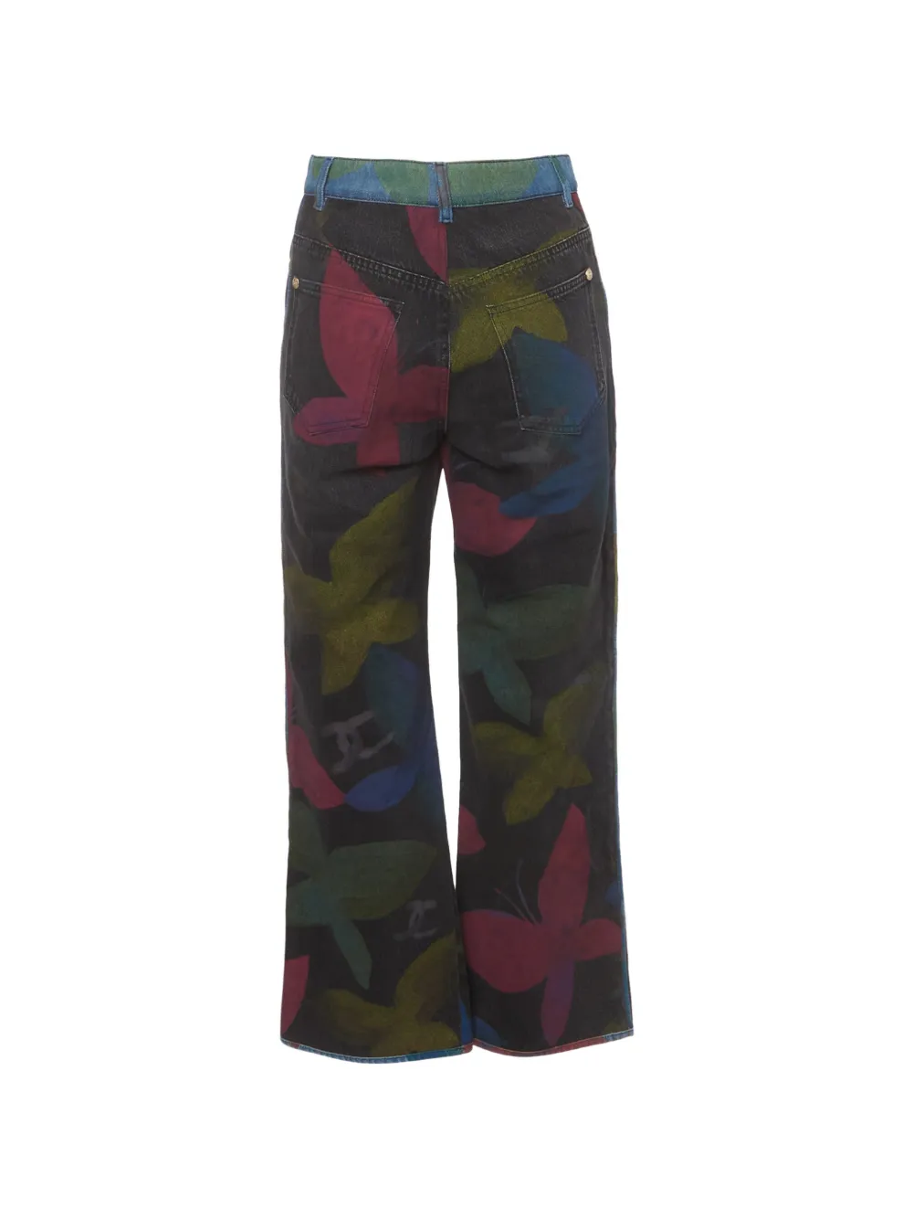 CHANEL Pre-Owned Butterfly-print straight-leg jeans - Black