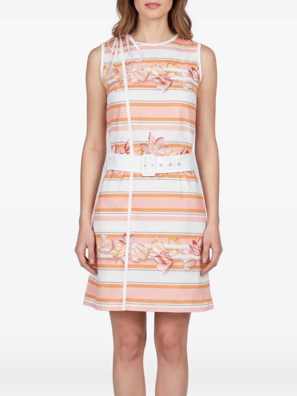 Ferragamo Pre-Owned floral-print striped mini dress - Blanc Ferragamo Pre-Owned floral-print striped mini dress - Blanc
