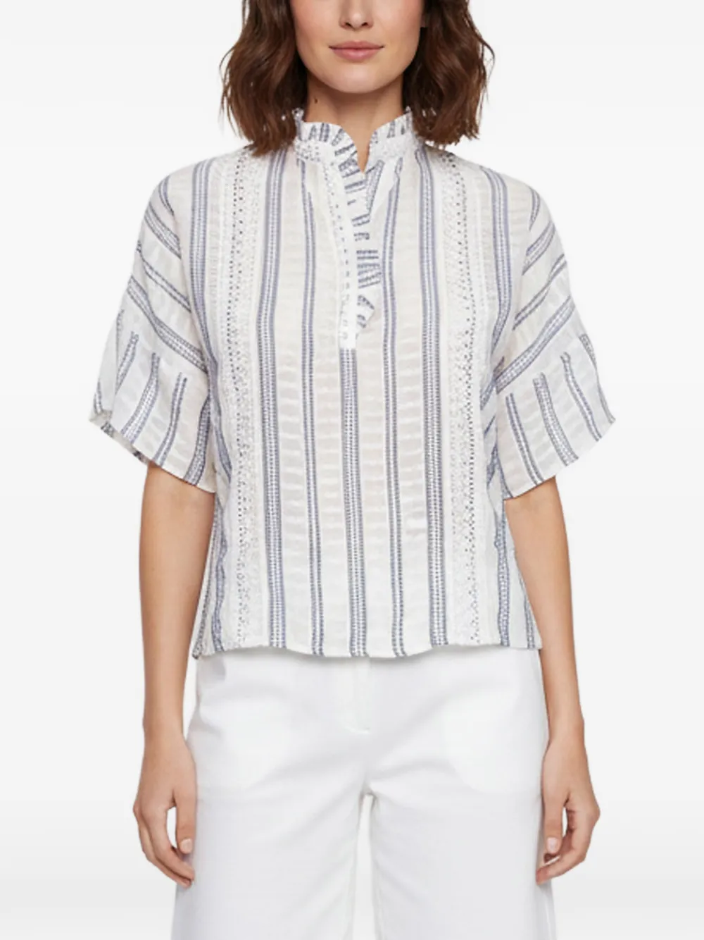 SANDRO Guipure-lace striped blouse - Toni neutri