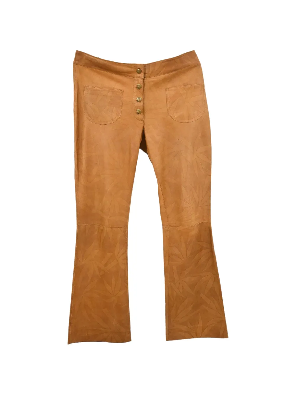 Christian Dior Pre-Owned 2002 floral-embossed leather cropped trousers - Braun