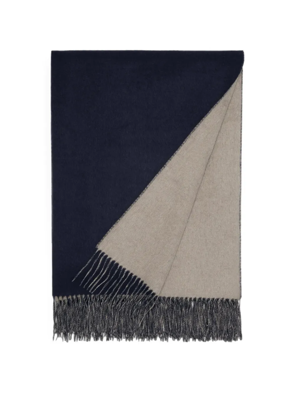 Brunello Cucinelli two-tone silk double cloth throw with fringe - Bleu