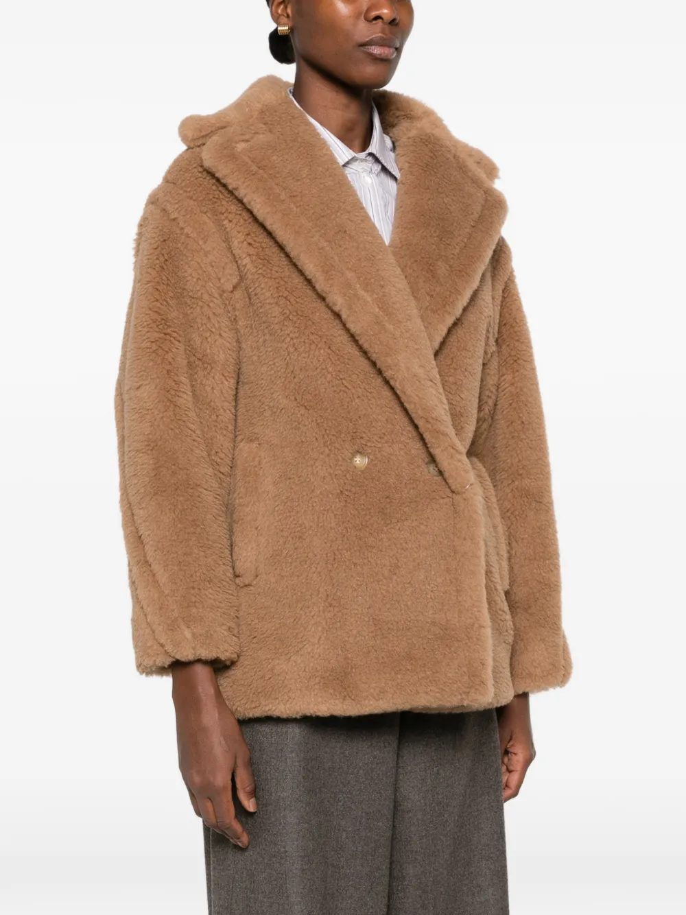 Max Mara Dramma teddy double-breasted coat Beige
