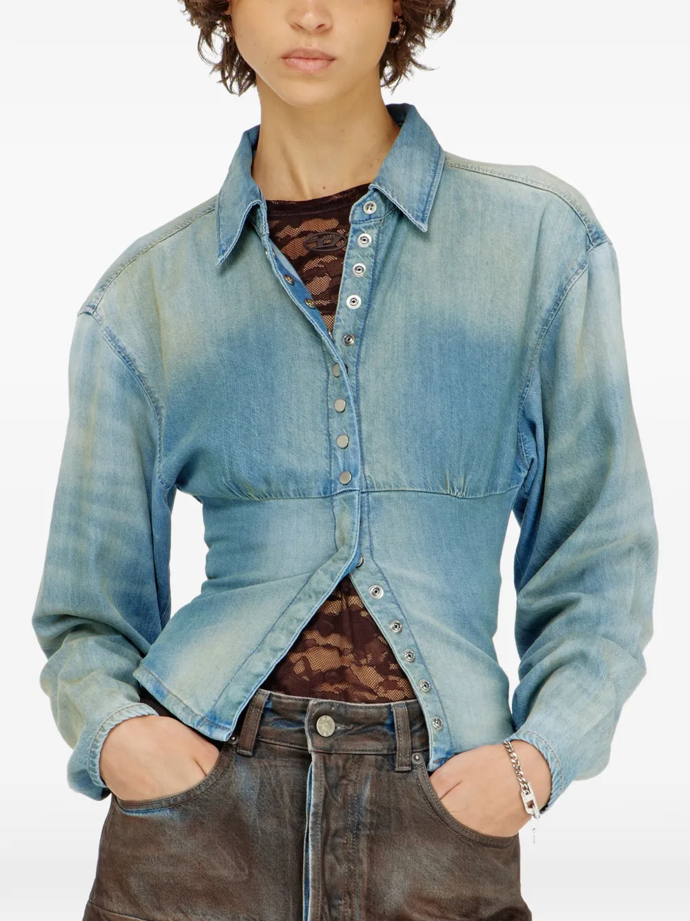 Diesel denim shirt with sectioned-design Blauw