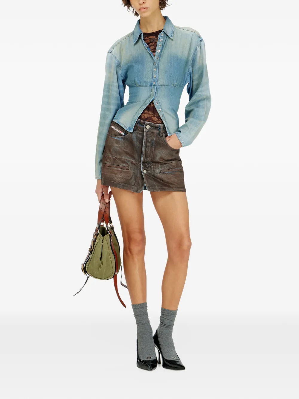 Diesel denim shirt with sectioned-design Blauw