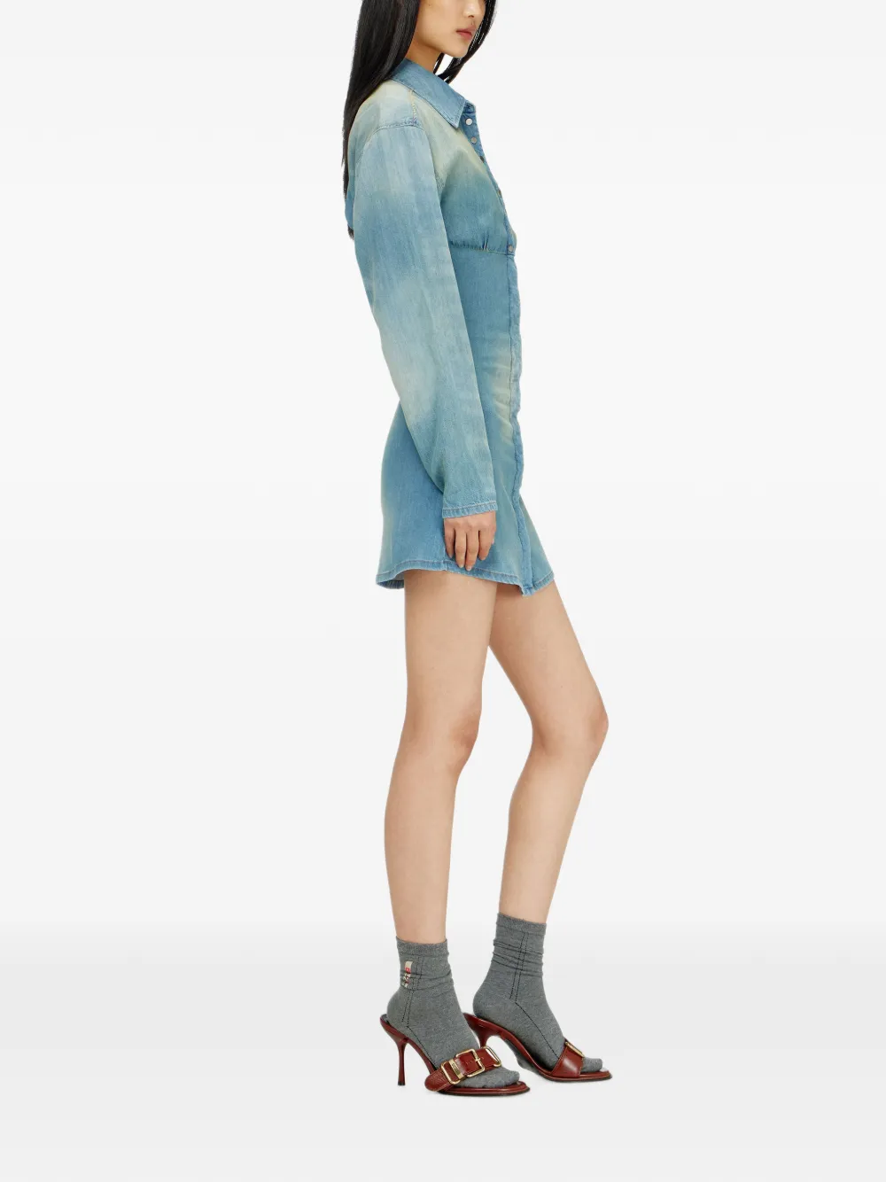 Diesel denim mini shirt dress with sectioned design Blauw