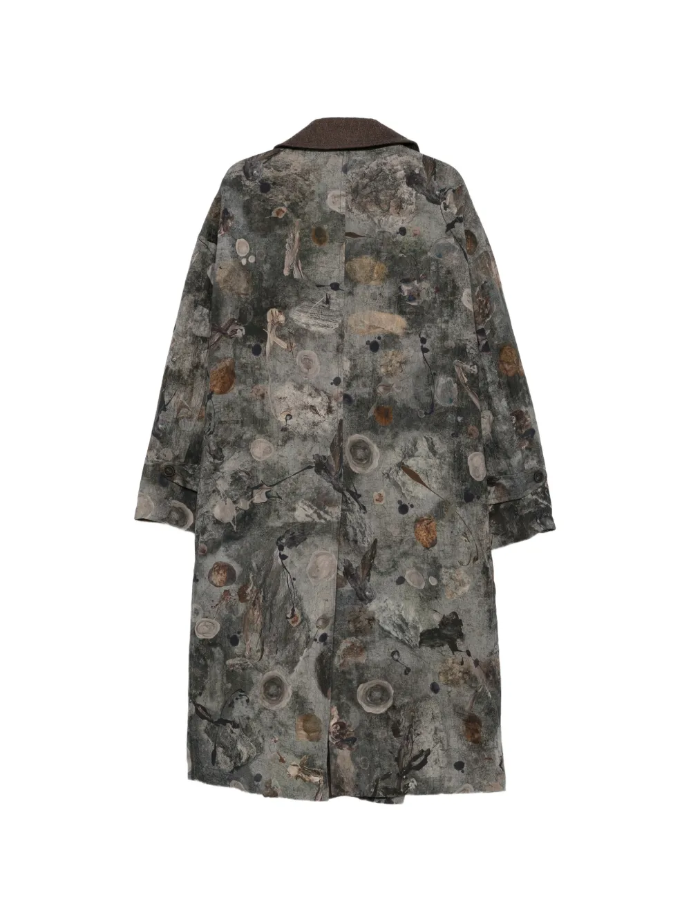 Ziggy Chen abstract-print spread-collar coat Grijs