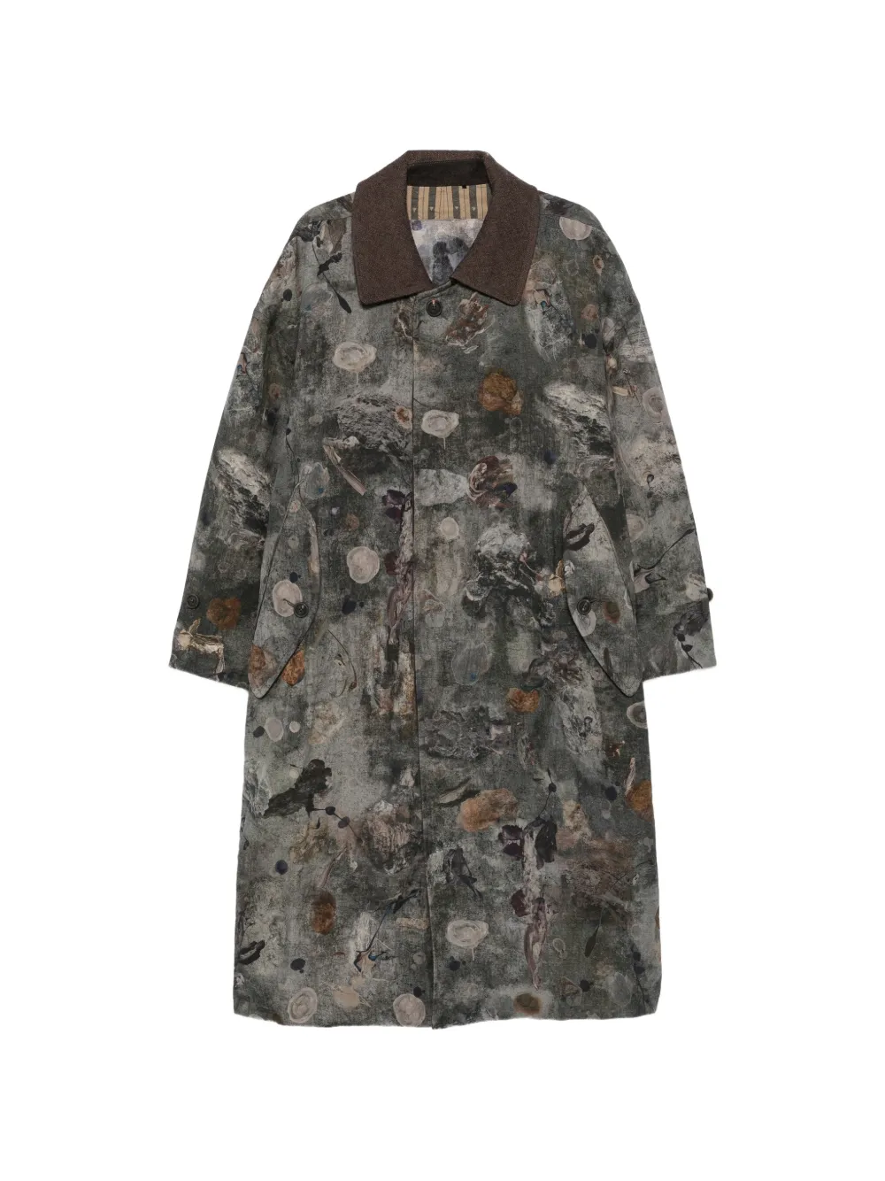 Ziggy Chen abstract-print spread-collar coat - Grigio