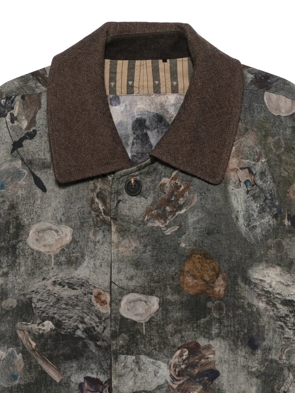 Ziggy Chen abstract-print spread-collar coat Grijs