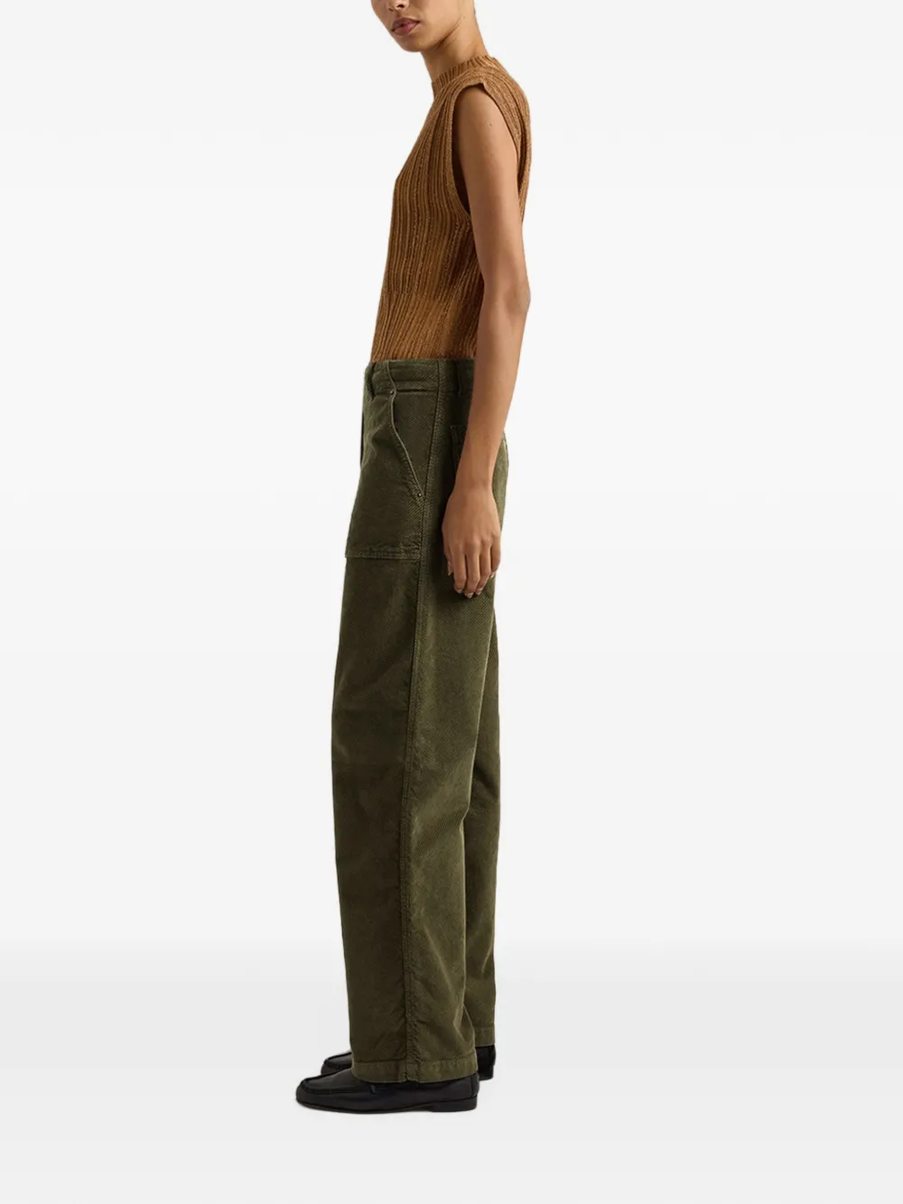 MOMONÌ Hibiscus Bis stukgeverfde fluwelen broek Groen