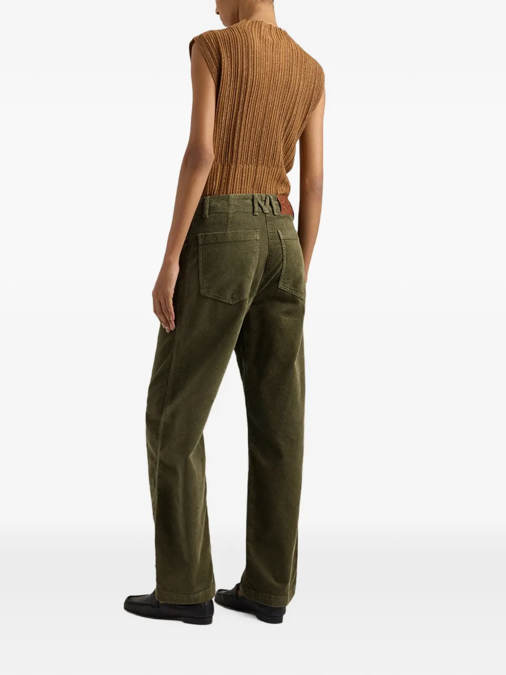 MOMONÌ Hibiscus Bis stukgeverfde fluwelen broek Groen