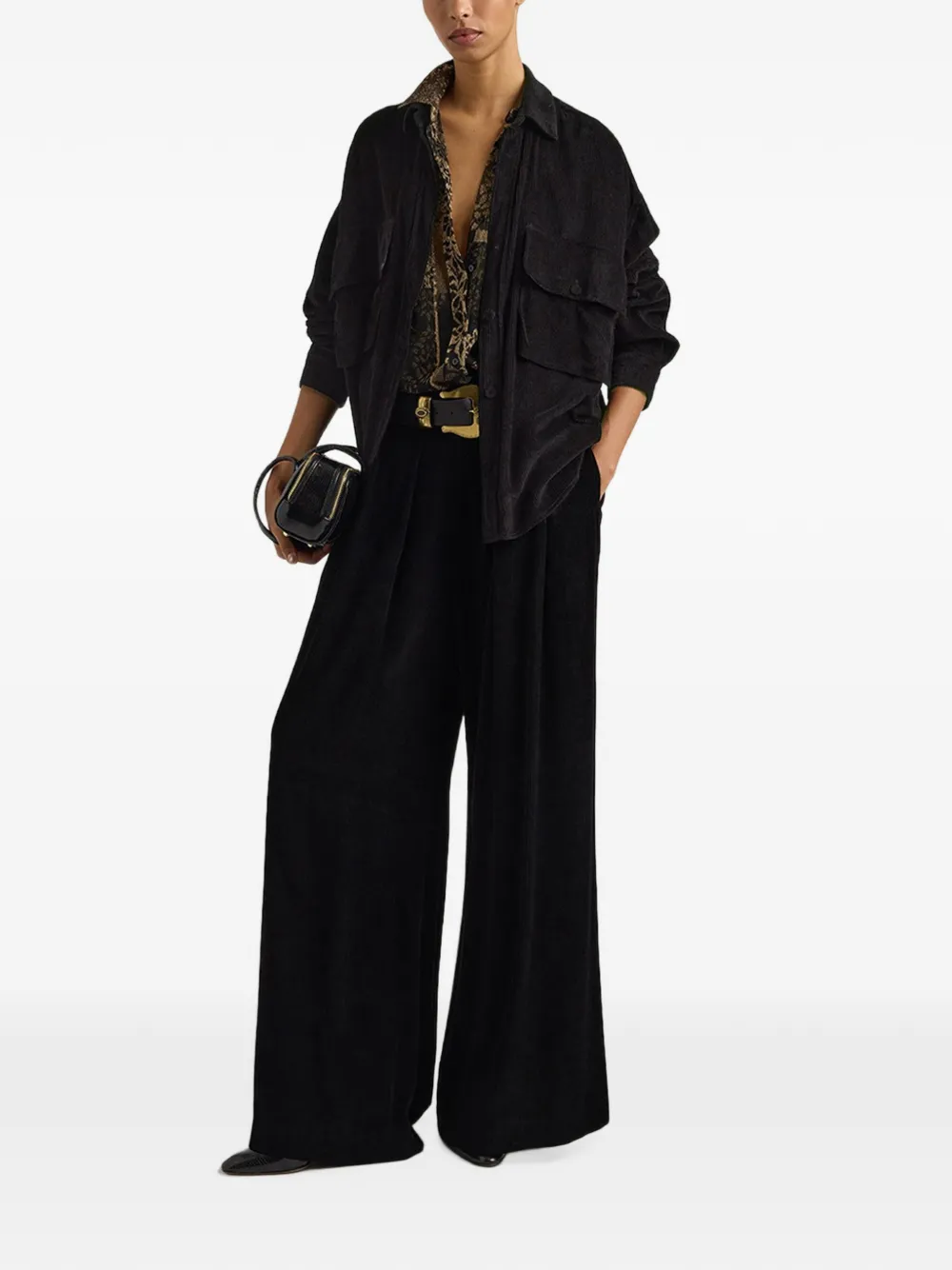 MOMONÌ Pitanga oversized ribfluwelen blouse Zwart