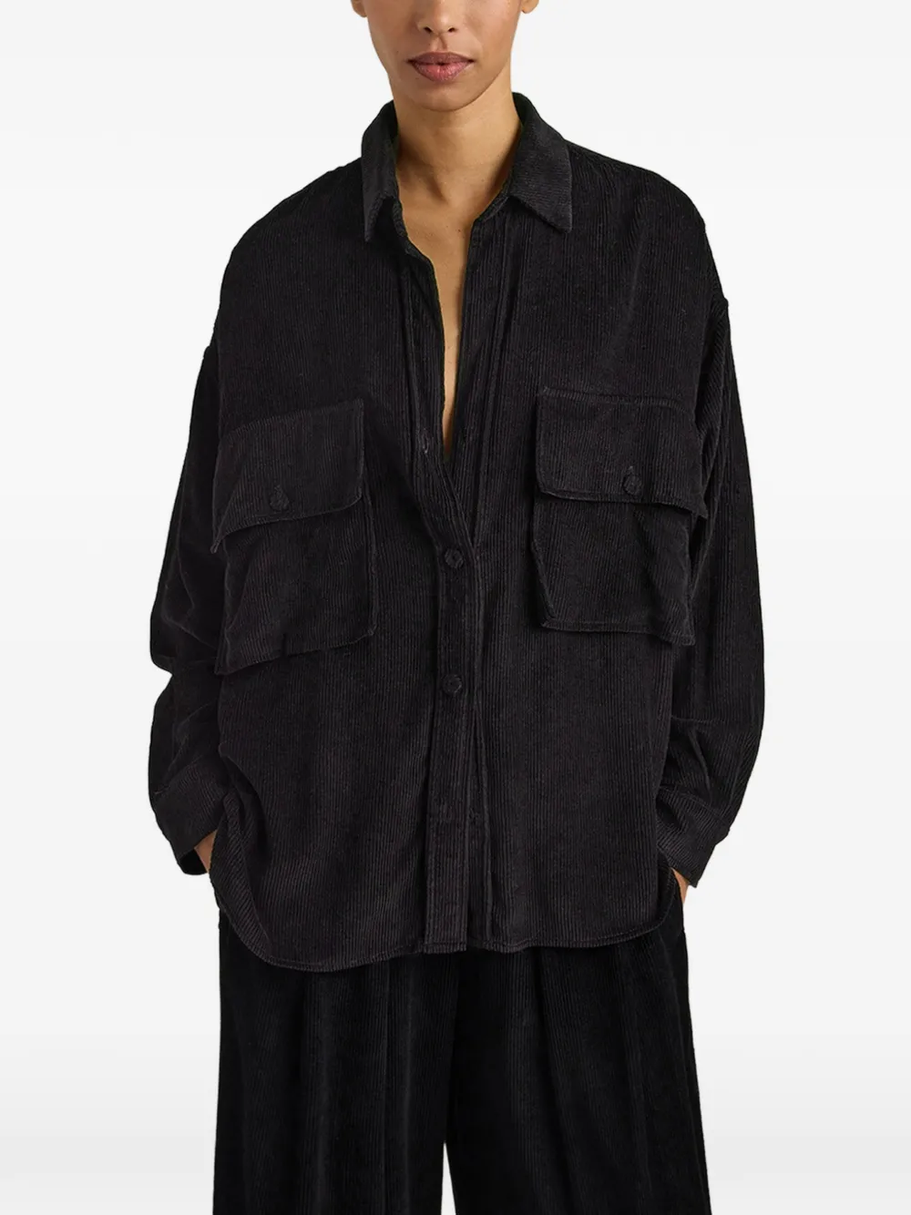 MOMONÌ Pitanga oversized ribfluwelen blouse Zwart